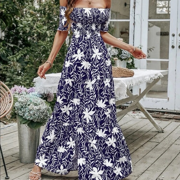 Shein Dresses | Brand New Maxi Dress Shein Large | Color: Blue | Size: L | Jojo38'S Closet